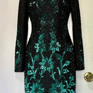 Elegant Black and Green Floral Dress